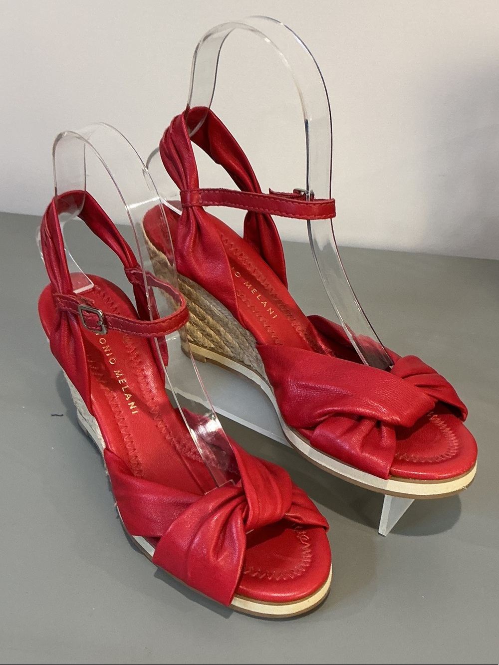 ANTONIO MELANI Red Knotted Espadrille Wedge Sandals - size 6